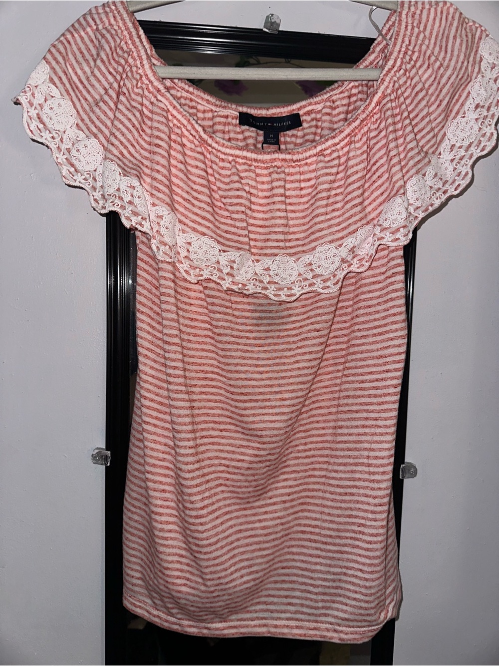 Tommy Hilfiger NWT Pink Striped Lace Trim Top